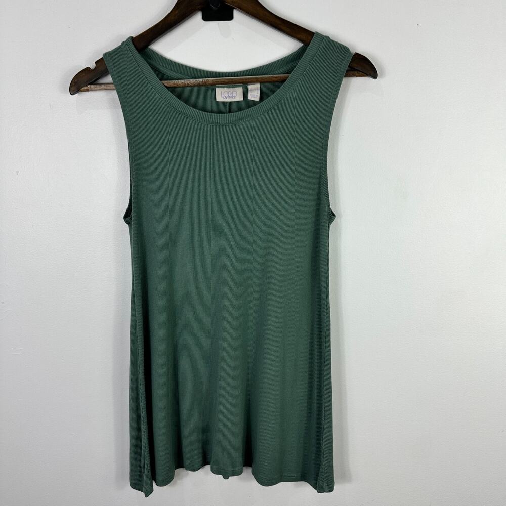 LOGO Layers Tank‎ Top Women S Green Ribbed Sleeveless Minimalist Soft Girl Basic